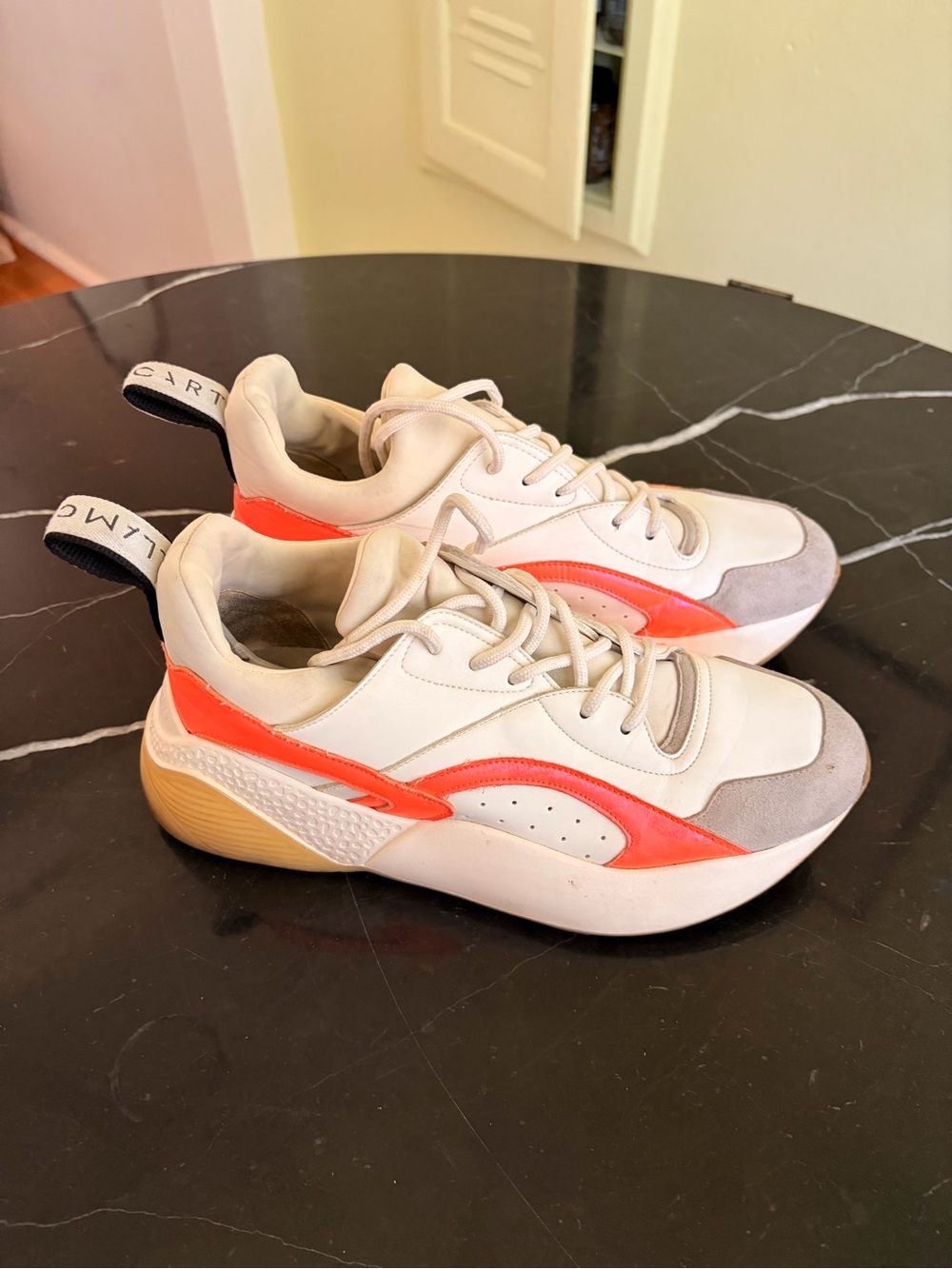 Stella McCartney White & Coral Platform Sneakers